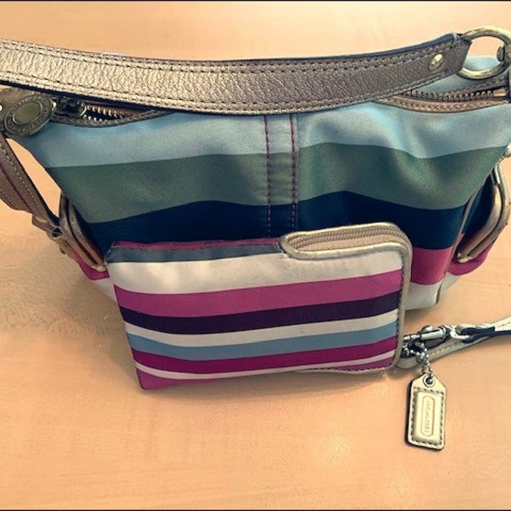 Coach Legacy Striped Kiss Lock Pockets Pouch